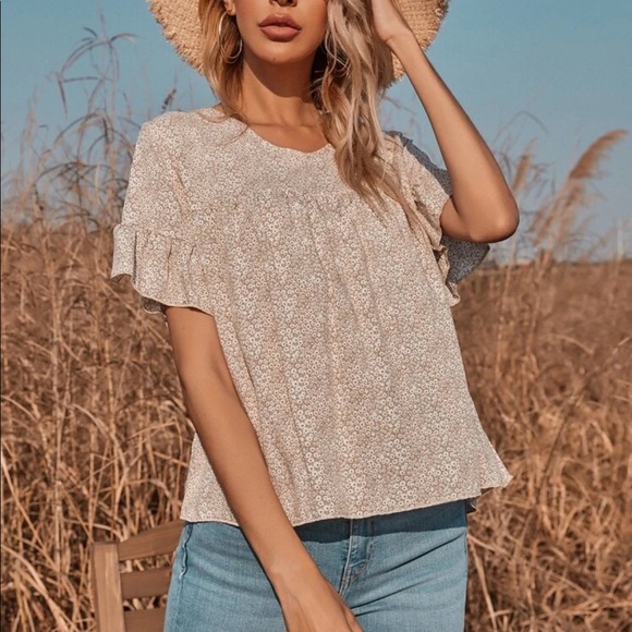 Boho floral print ruffle hem blouse - Picture 5 of 7